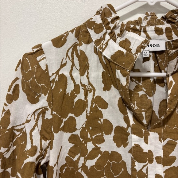 En Saison Brown White Floral Print Babydoll Long Sleeve Short Mini Dress Ruffles - Picture 6 of 13